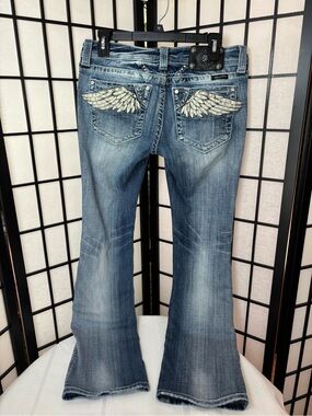 Miss Me Blue Wing-Embellished Flared Jeans - Size 30x33